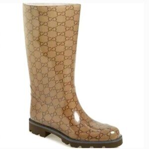 Gucci Brown GG Edinburgh Rubber Rain Boots 39 US 9